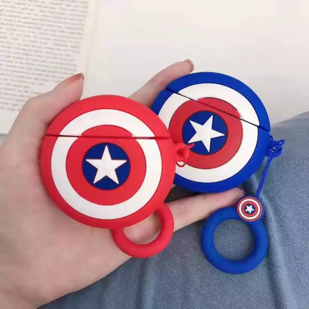 Case Airpod 1/2/Pro Khiên Captain America/ Vỏ bao ốp Airpods Silicon