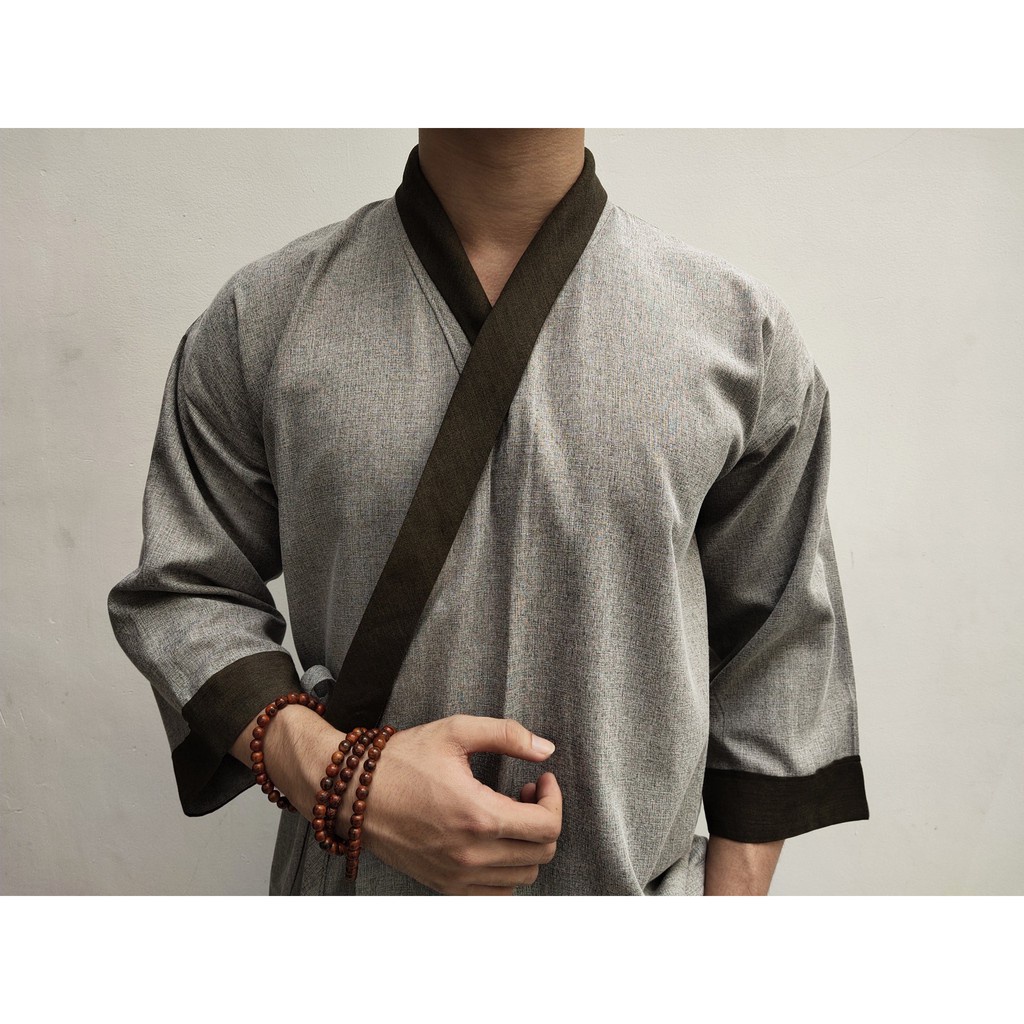 Đồ lam đi chùa nam  quần áo đi chùa màu xám - xanh rêu LAMINA