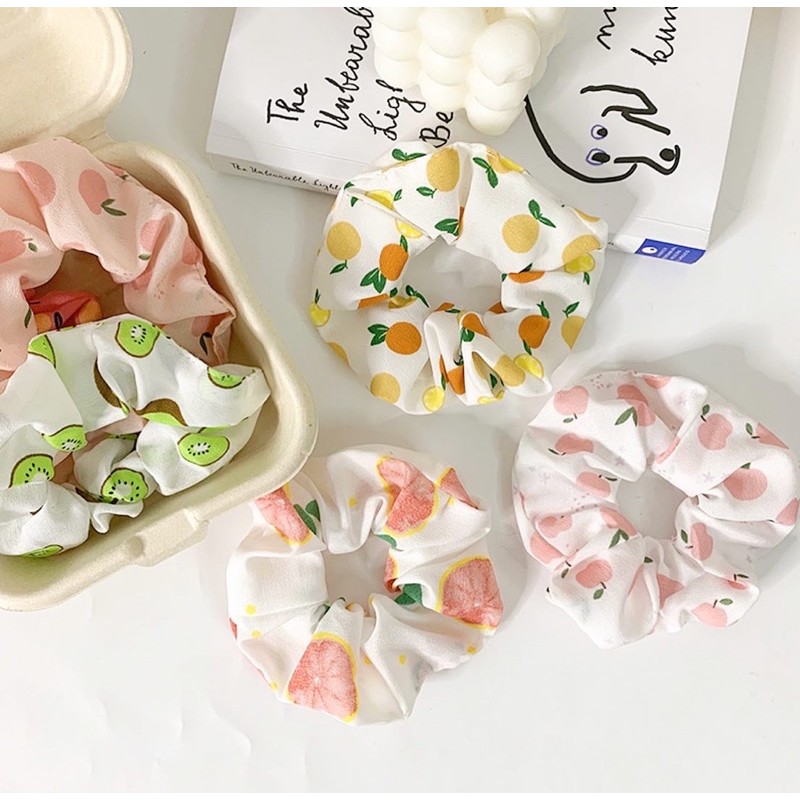 Cột tóc scrunchies hoa quả mẫu mới 2021