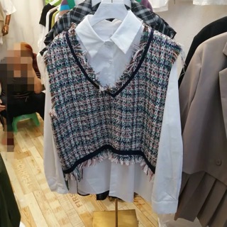 Set áo sơ mi + gile dạ tweed