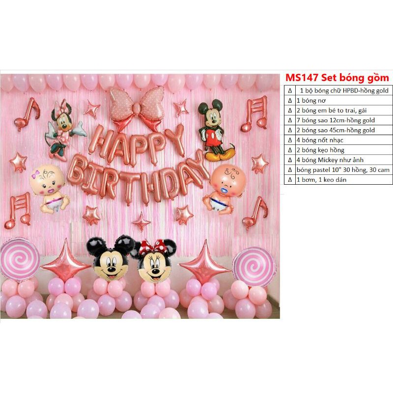 SET BÓNG SINH NHẬT CHUỘT MICKEY THÔI NÔI 1 TUỔI CHO BÉ