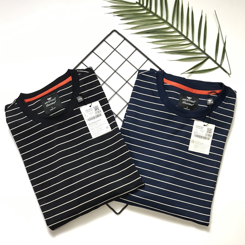 Áo thu đông nam dài tay ARISTINO TAG 450K họa tiết kẻ ngang, trẻ trung, ASW004W9 (2 màu)