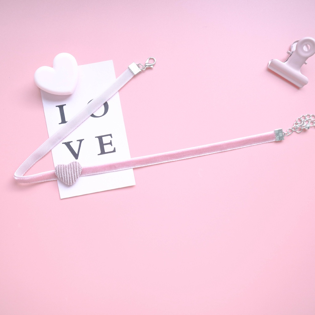 Vòng Cổ Choker Vải Nhung Mặt Hình Trái Tim Phong Cách Hàn Quốc Thời Trang