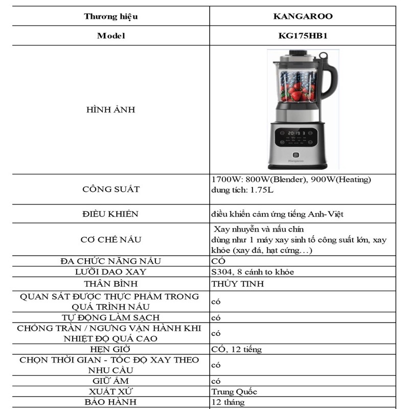 Máy làm sữa hạt đa năng Kangaroo KG175HB1
