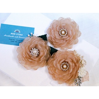 Hoa cài áo handmade MEBI Store mẫu voan tone nâu tây sang chảnh