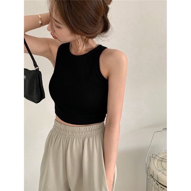 Áo 3 lỗ croptop trơn bozip đủ màu freesize dưới 52kg