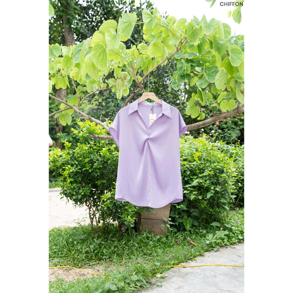 Áo sơ mi nữ lụa xoắn ngực thời trang Chiffon