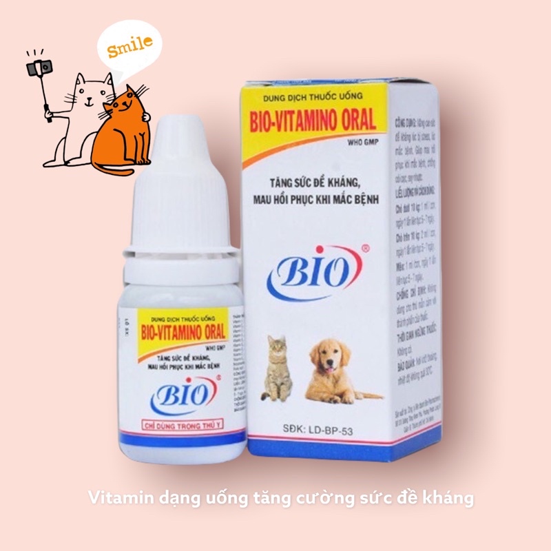 BIO VITAMINO TĂNG SỨC ĐỀ KHÁNG CHO PET THÚ CƯNG CHÓ MÈO chai 10ml