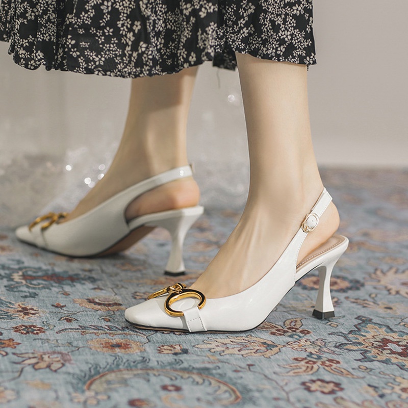 Ielgy Xăng đan Cao Gót Hở Ngón Đế Bằng Có Khóa Kim Loại