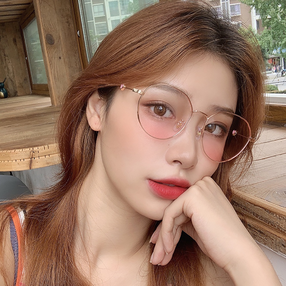 Mắt kính tạo hiệu ứng má hồng gọng tròn in hình trái tim màu gradient đáng yêu siêu nhẹ hợp thời trang