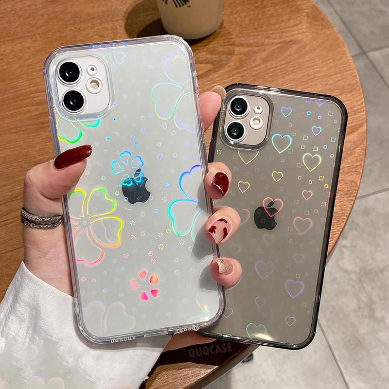 Ốp Điện Thoại Dẻo Trong Suốt Màu Laser Họa Tiết Hoa Holographic Cho iPhone 11 12 Pro Max 13 XR 7 8 Plus XS X SE 2