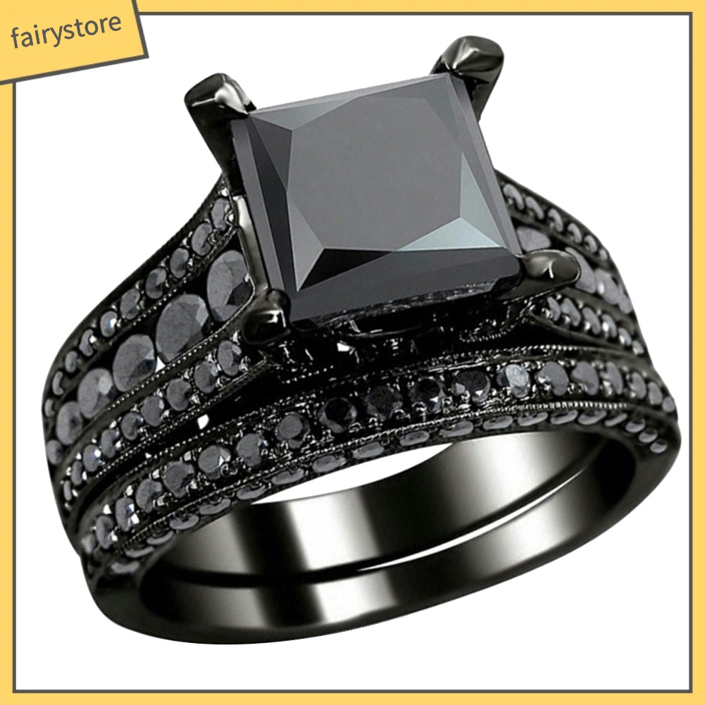 Bộ 2 Nhẫn Đính Hôn Đính Đá Zircon Hình Vuông