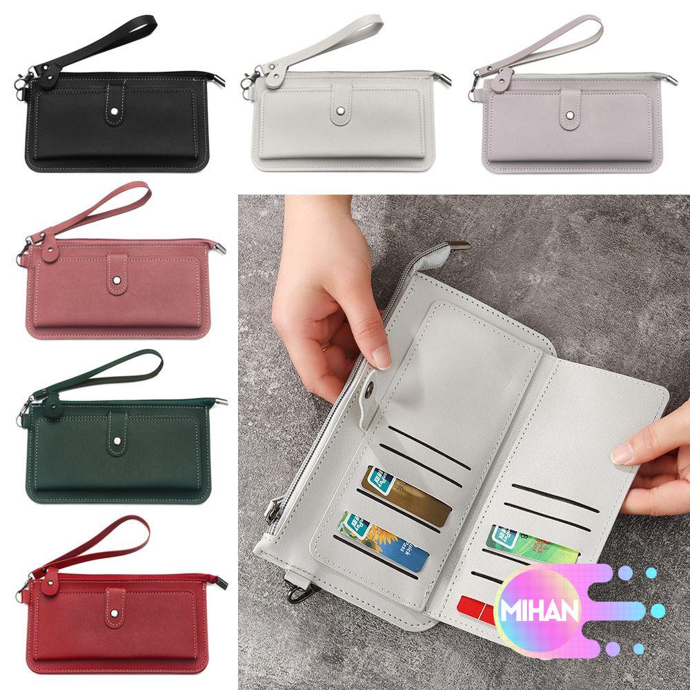 Ví nữ da PU dáng dài nhiều ngăn đựng thẻ phối khóa kéo thanh lịch thời trang