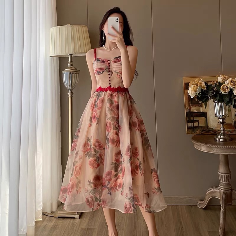 váy voan 2 dây , đầm 2 dây hoa tiểu thư Lolita DressUp quảng châu cao cấp