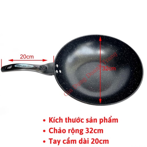 Chảo đá chống dính hàn quốc 32cm, Chảo chống dính đá Coopia hàn quốc có nắp kính (Tặng kèm thìa gỗ)