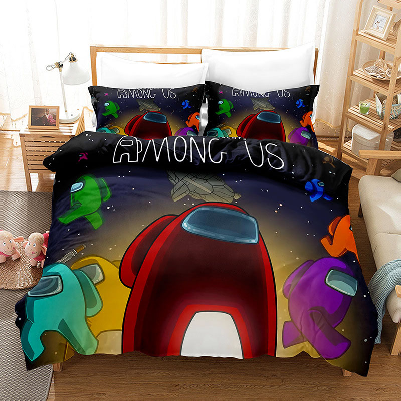 Among Us 3in1 Bedsheet Set Queen Size Bed Sheet Impostor Crewmate Double Home Bedroom Washable Bedsheet needs