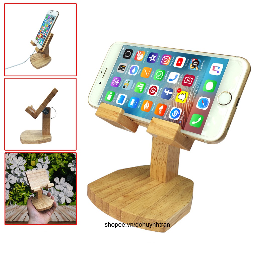 Giá đỡ điện thoại bằng gỗ, kệ điện thoại bằng gỗ dễ dàng gấp gọn bỏ túi tiện lợi - loại 1 góc xoay