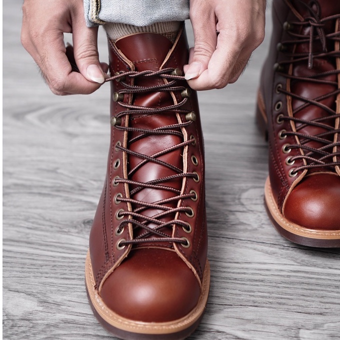 Giày boot nam REDWING LINEMAN cao cổ màu nâu, giày phượt da bò thật TONKIN