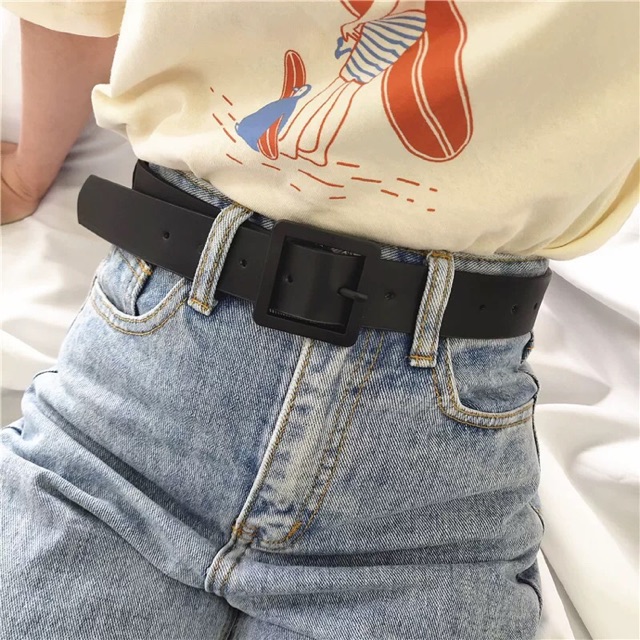 Belt-dây lưng mặt vuông full đen retro
