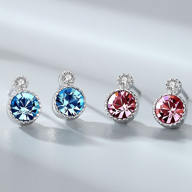 Bông tai nữ Bạc ý S925 đính đá sang trọng thiết kế tính tế dáng tròn dành riêng cho nữ - B2629 - Bảo ngọc jewelry