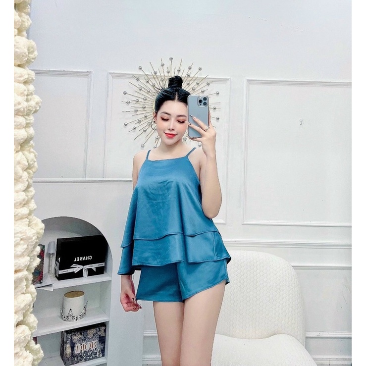 Đồ bộ ngủ 2 tầng đồ bộ mặc nhà lụa satin mềm quần có túi quần kèm ảnh thật