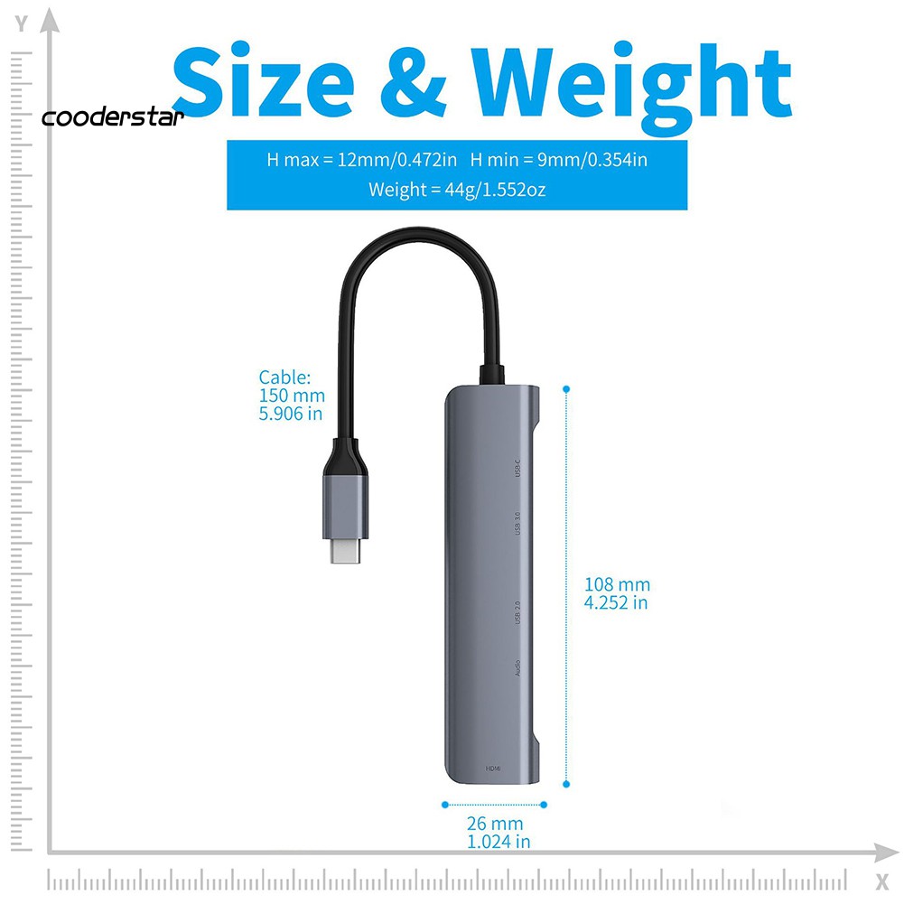 Bộ Chuyển Đổi Wdp Tza501 Usb-C Hub Type C Sang 4k Hdmi Usb 3.0 2.0 Pd 3.5mm