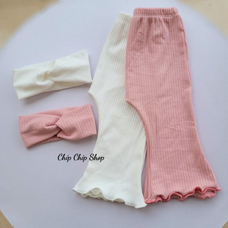 Combo quần ống loe bé gái mix turban chất cotton xuất dư Hàn Chíp chíp shop