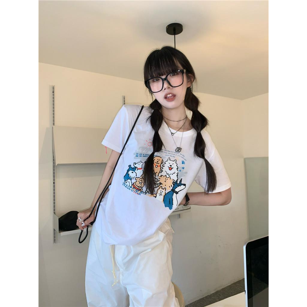 Áo Thun Nữ Tay Ngắn Cổ Tròn Dáng Rộng In Hình Cún Dễ Thương 51282