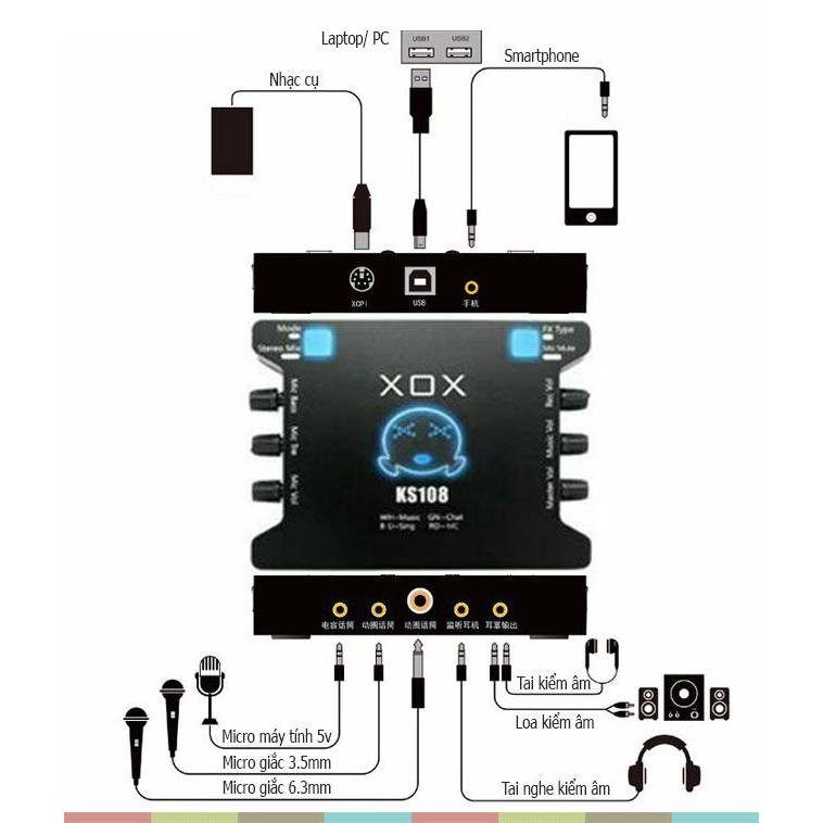 Sound card XOX ks108 (Phiên bản k10 quốc tế 2019 cải tiến ic) dùng hát livestream, karaoke, thu âm. Âm hay không rè