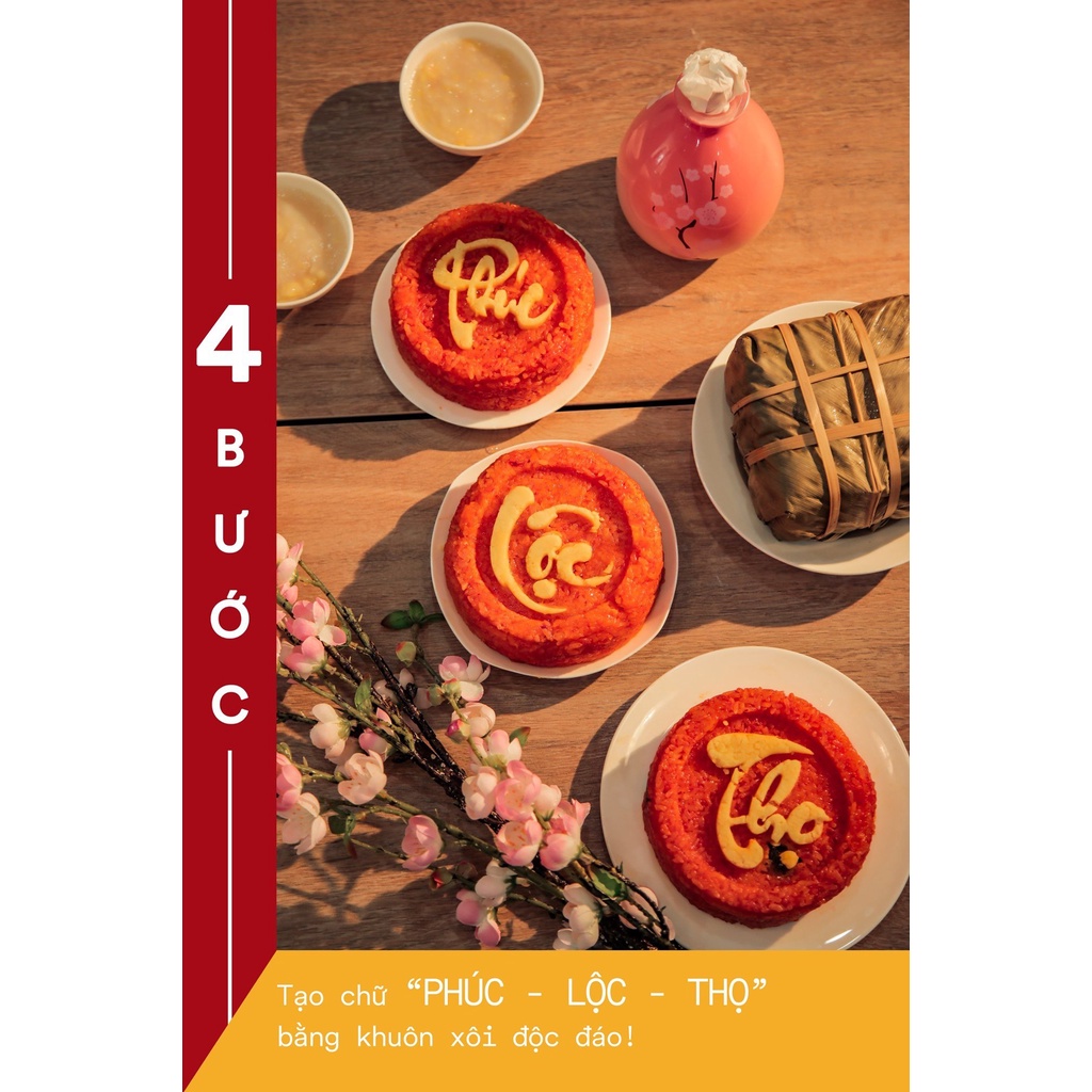 Bộ Khuôn Làm Xôi Chữ Phúc Lộc Thọ 5 Chi Tiết Bằng Chất Liệu Nhựa Chịu Nhiệt An Toàn Hàng Đẹp