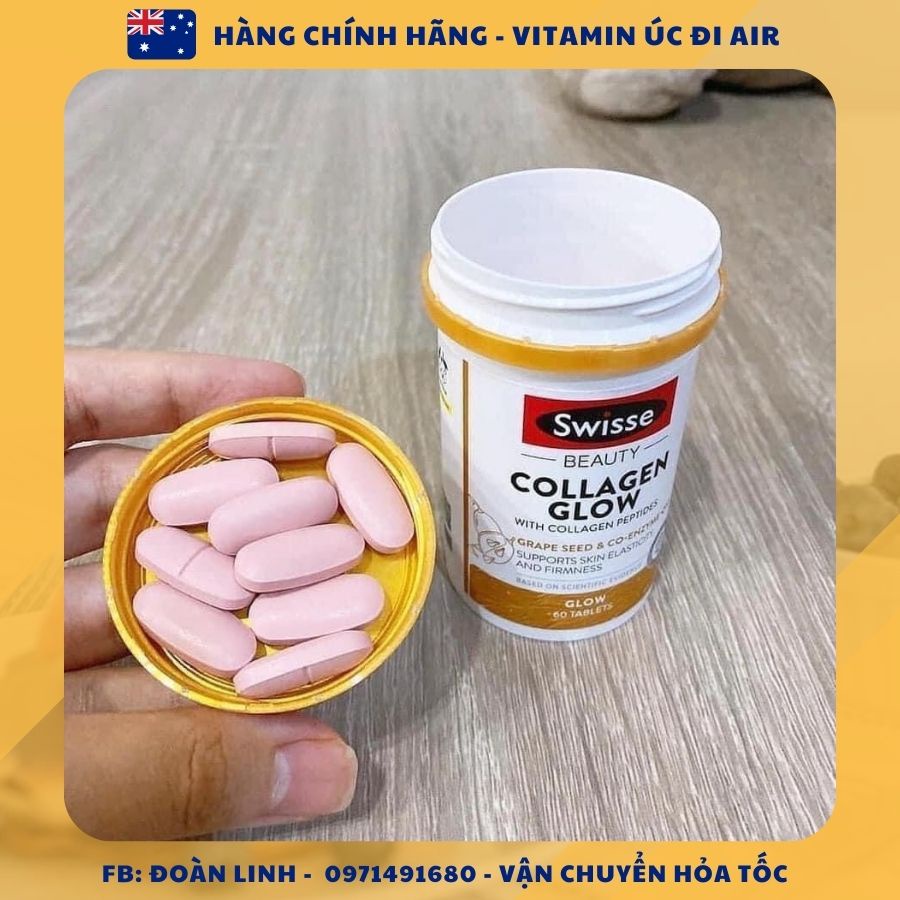 Swisse Collagen Glow Dạng Viên Uống 60V/120V, Hàng chuẩn úc đi air, Viên uống Collagen Glow Swisse