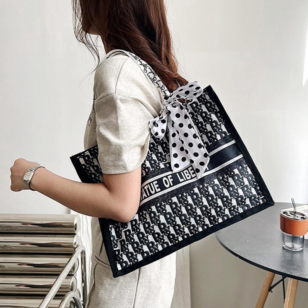Túi xách nữ , túi tote công sở size to vải Canvas phối nơ thời trang Hàn Quốc TX12