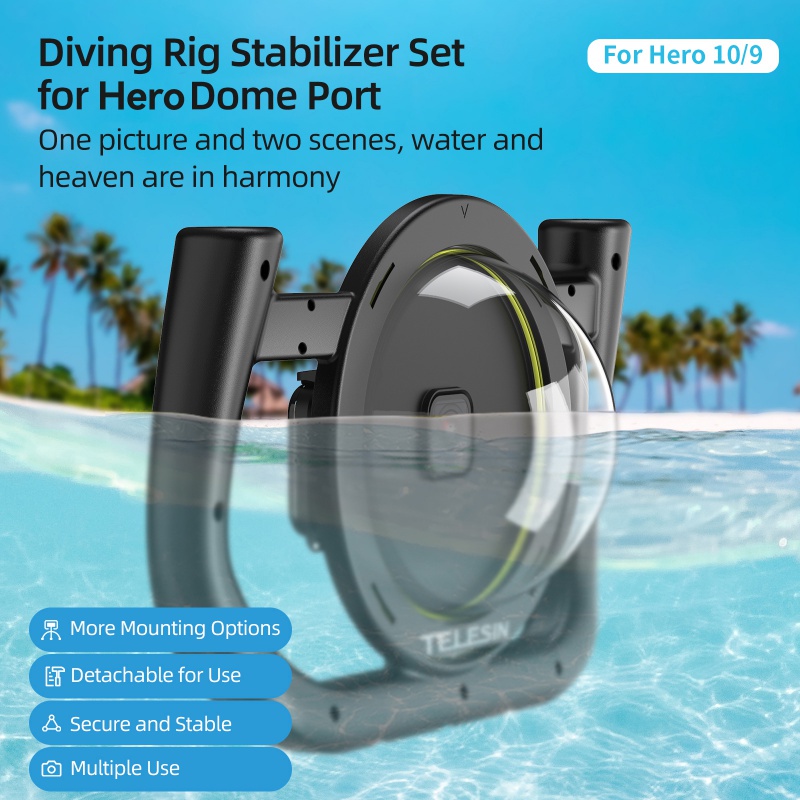 TELESIN Dome Port 30M Waterproof Handheld Housing Case Removable Type Stabilizer With Cold Shoe 1/4 Adapter for GoPro Hero 9 10