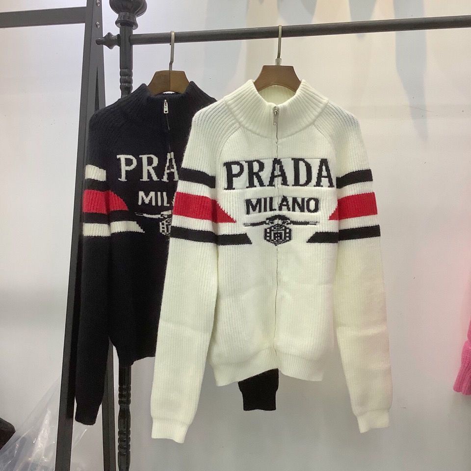 Hàng Có Sẵn!Prad!Áo Khoác Cardigan Cổ Chữ V Giữ Ấm Thiết Kế Mới Thời Trang Dành Cho Cặp