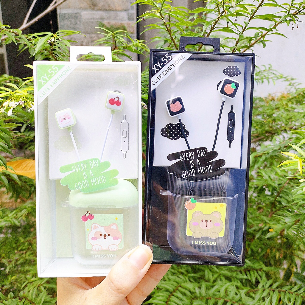 Tai nghe nhét tai kèm hộp vuông Cute Fruit