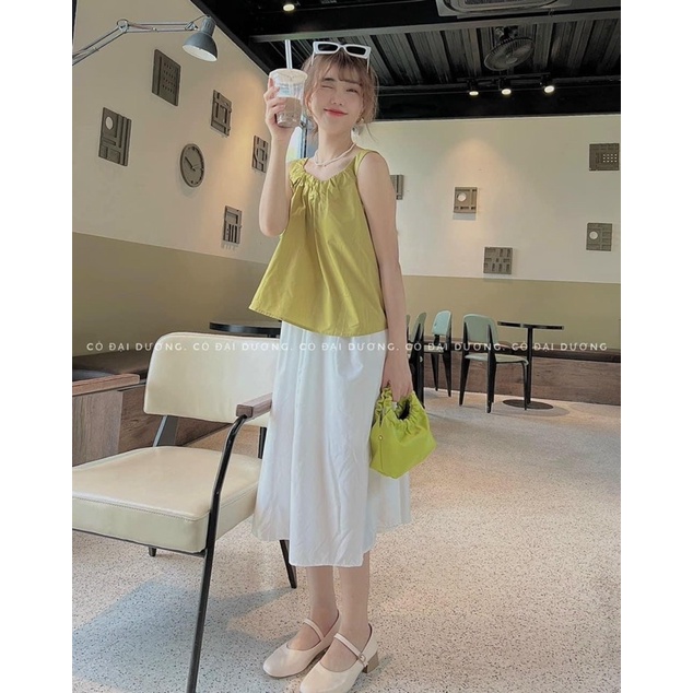 Set Váy Nữ, Bộ Chân Váy Kaki Mix Kèm Áo Sơ Mi Cổ Yếm Ulzzang Hot