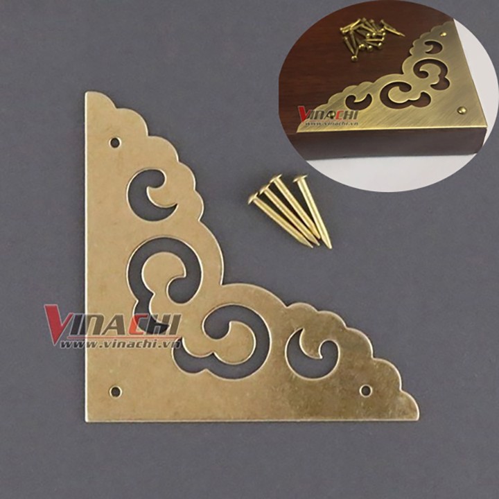 Ke Góc Vuông Họa Tiết Vàng Đồng - Ke Góc Vuông Trang Trí Cạnh Góc Đồ Nội Thất CAO CẤP ( 1 cái )
