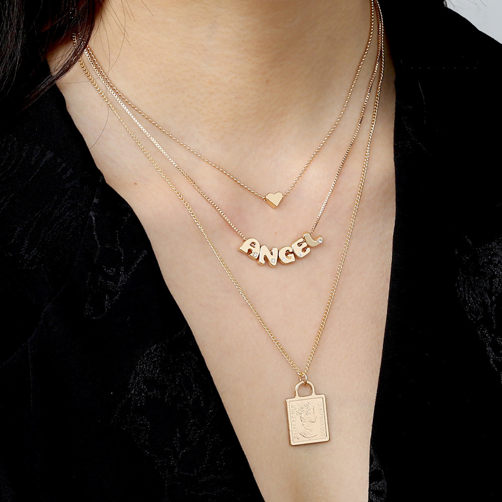 [VOU] Women Fashion 26 Letters Design Multilayer Necklace Clavicle Chain Pendant Gift