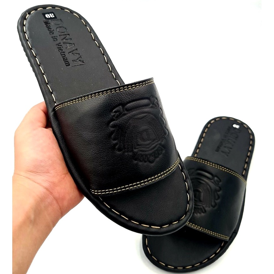 Dép quai ngang da bò Logo Vương Miện-Kinson Shop