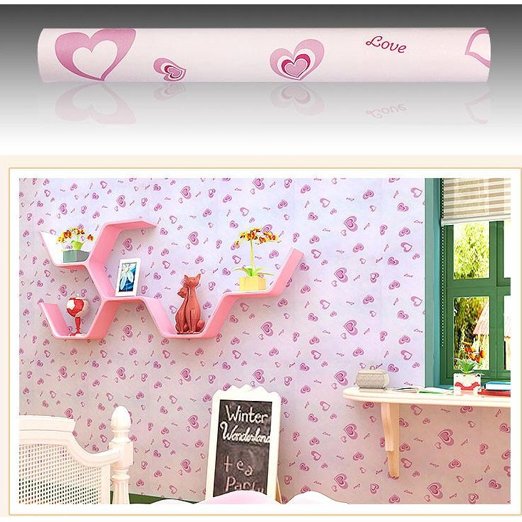 Decal giấy dán tường trái tim hồng