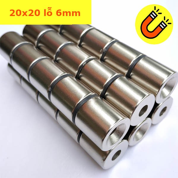 Nam châm tròn 20x20mm lỗ 6mm dùng hít bi sắt