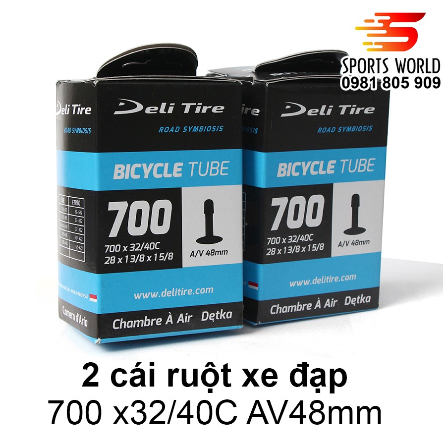 2 cái Ruột xe đạp, săm xe đạp 700 x 32/40 van Mỹ dài 48mm DELI-TIRE