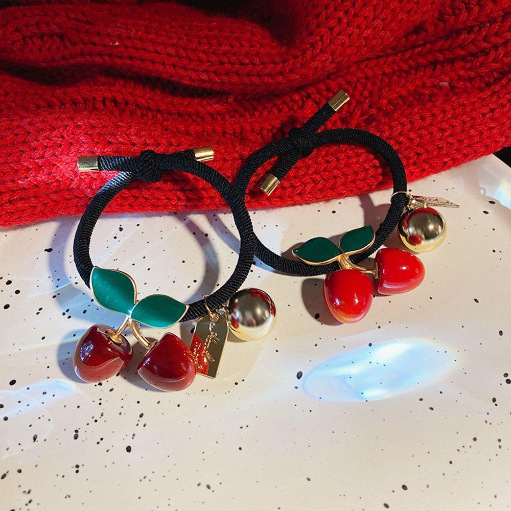 Dây Cột Tóc Quả Cherry WMES15H Phối Bóng Kim Loại Co Giãn Ngọt Ngào Cho Nữ