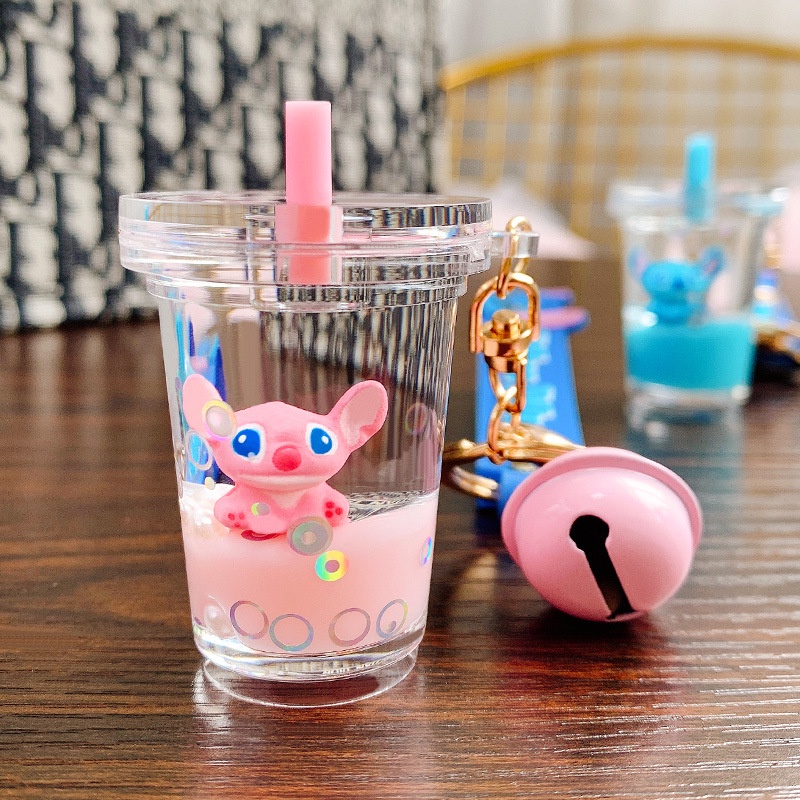 Móc khóa Trà sữa hình Stitch xanh đáng yêu