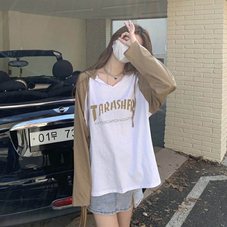 Áo hoodie ZHELIHANGFEI thể thao dáng rộng cổ chữ v dễ phối đồ