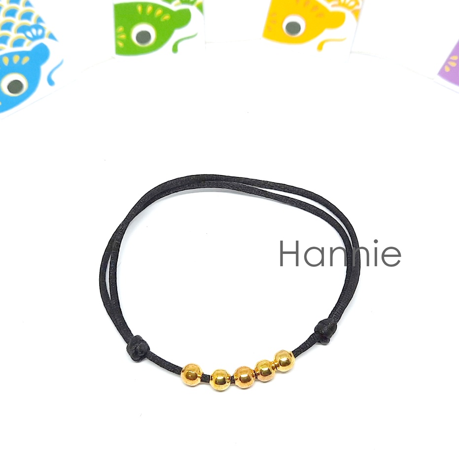 (Đỏ/Đen) Vòng tay dây đỏ đen 1.5mm hạt bi màu vàng may mắn - Dây đeo tay nam nữ đơn giản handmade