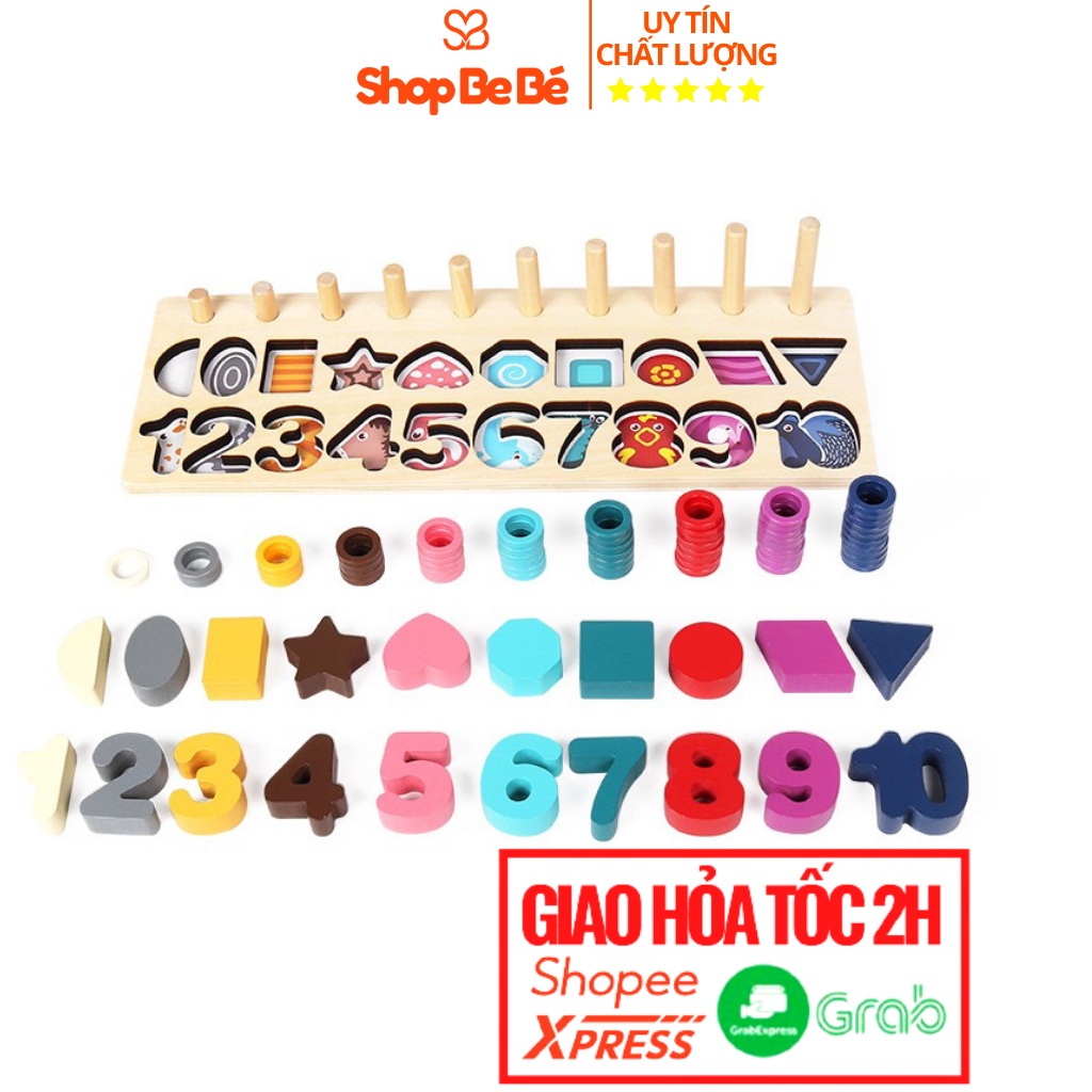 Bộ đồ chơi gỗ thông minh lắp ghép hình học, số đếm, câu cá giáo cụ montessori MOONDOG