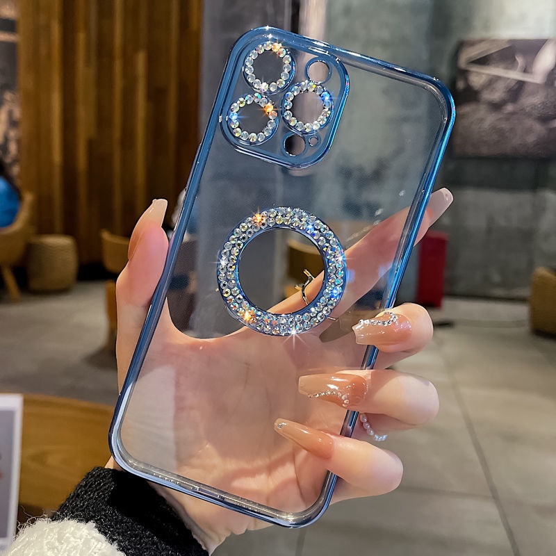 Ốp Điện Thoại Trong Suốt Chống Sốc Đính Đá Lấp Lánh Cho Iphone 11 12 13 Pro MAX X XR XS