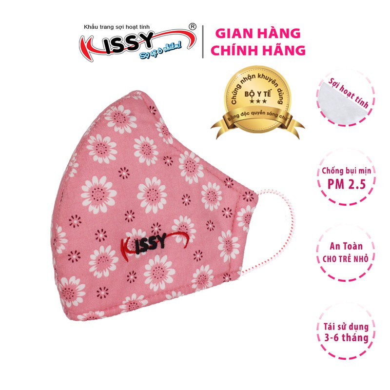 Khẩu trang vải Kissy 3 lớp sợi thuộc tính  size M cho nữ họa tiết hoa chống nắng - chống bụi mịn