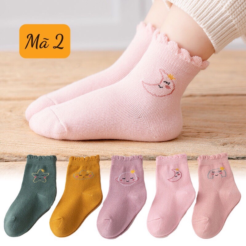 Set 5 đôi Tất Cho Bé phong cách Hàn Quốc, chất Cotton mềm hàng Quảng Châu cao cấp cho bé trai, bé gái từ 1 đến 5 tuổi.